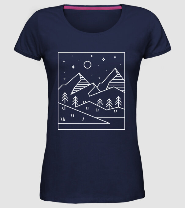 Peisaj geometric model albastru închis pe tricou