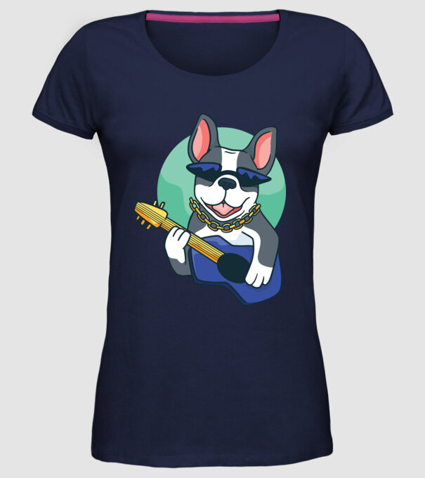 Bulldog Chitarist model albastru închis pe tricou