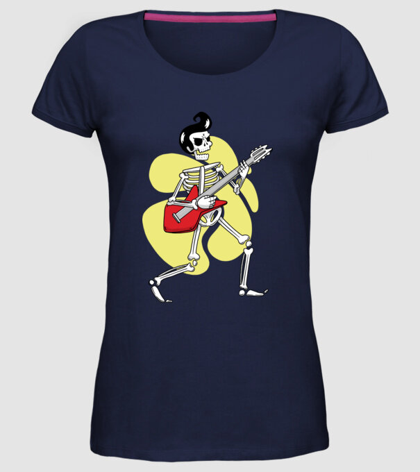 Schelet Elvis cu chitară model albastru închis pe tricou