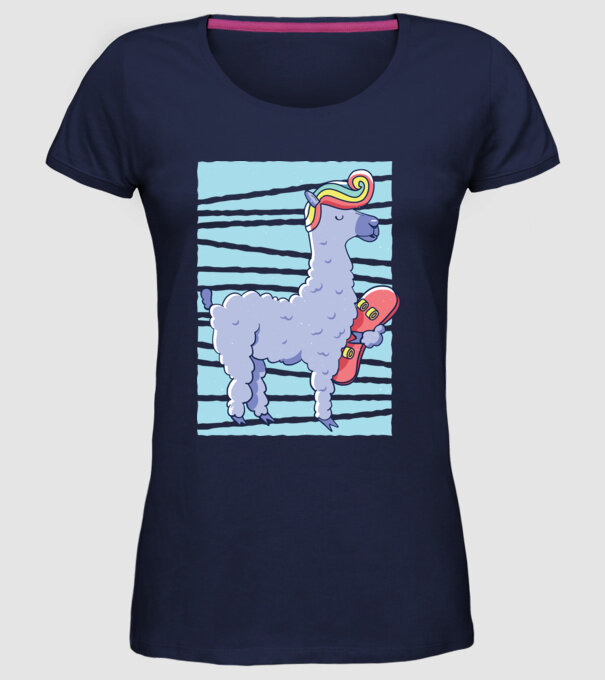 Lama Skateboarder model albastru închis pe tricou