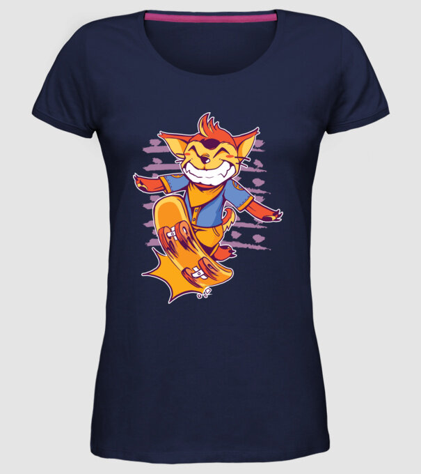 Vulpe Skateboarder model albastru închis pe tricou