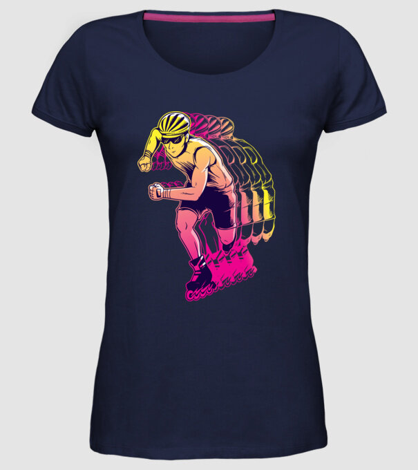 Concurent patine pe rotile model albastru închis pe tricou