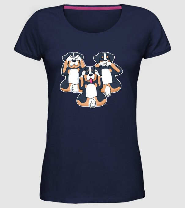Trei câini model albastru închis pe tricou