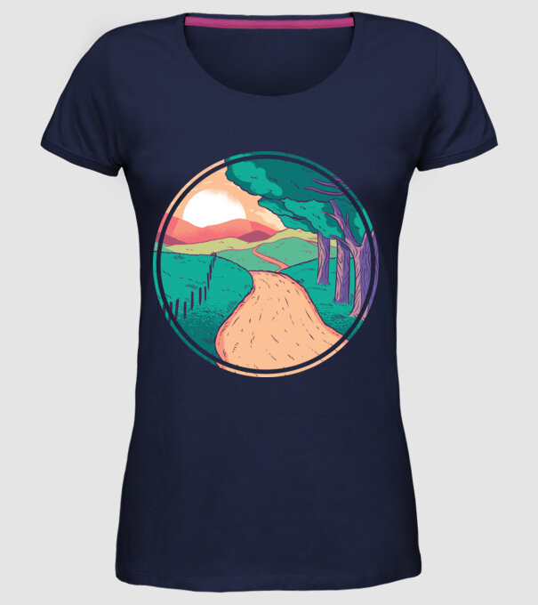 Drum spre casă la apus de soare model albastru închis pe tricou