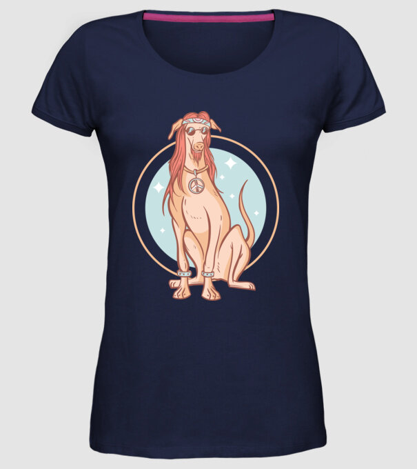 Câine Ogar Hippy model albastru închis pe tricou