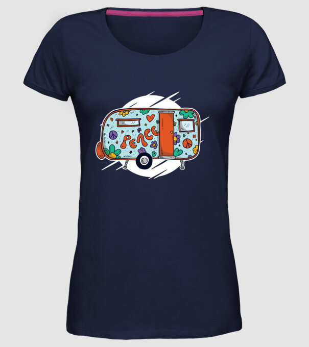 Autorulotă Hippi model albastru închis pe tricou