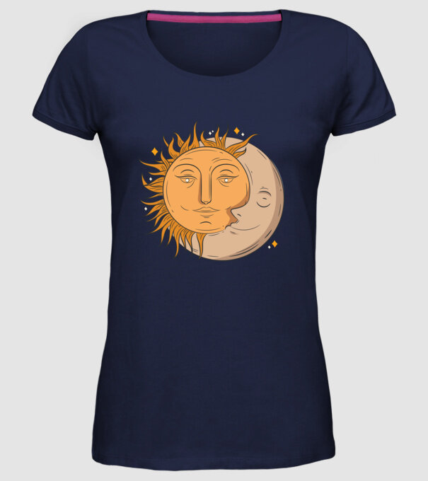 Luna și Soarele model albastru închis pe tricou
