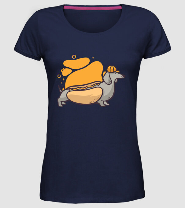 Teckel Hot dog model albastru închis pe tricou