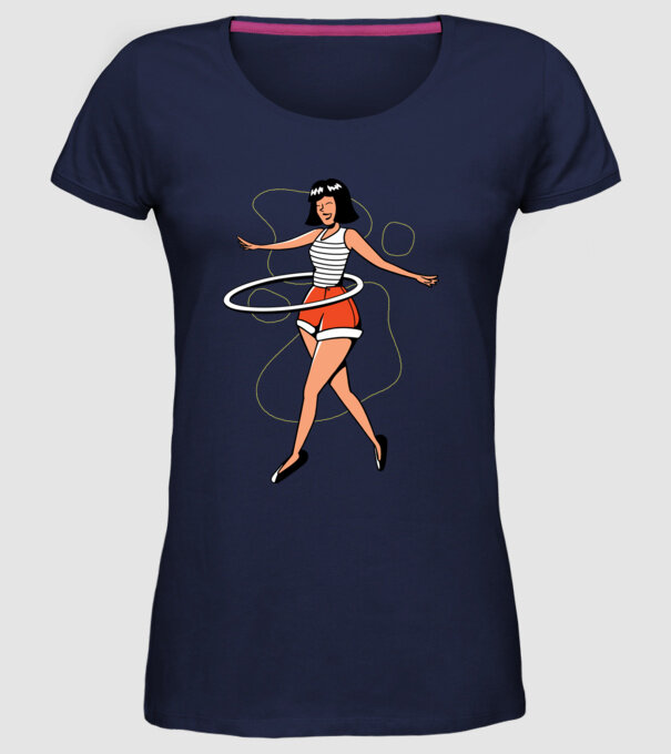 Cerc hula-hoop model albastru închis pe tricou