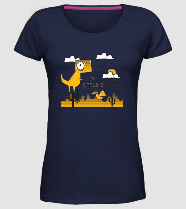 'I''m Offline - tricou amuzant cu dinozaur' model albastru închis pe tricou