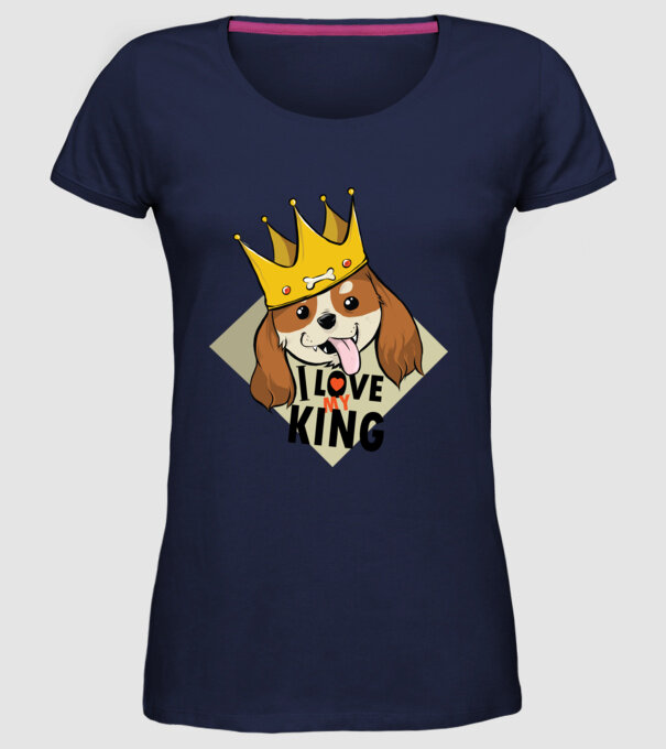 I love my king - Cavalier King Charles tricou cu câine Cocker Spaniel model albastru închis pe tricou