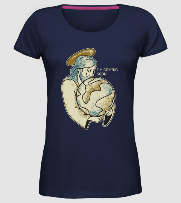 Jesus is coming soon - Isus vine în curând model albastru închis pe tricou