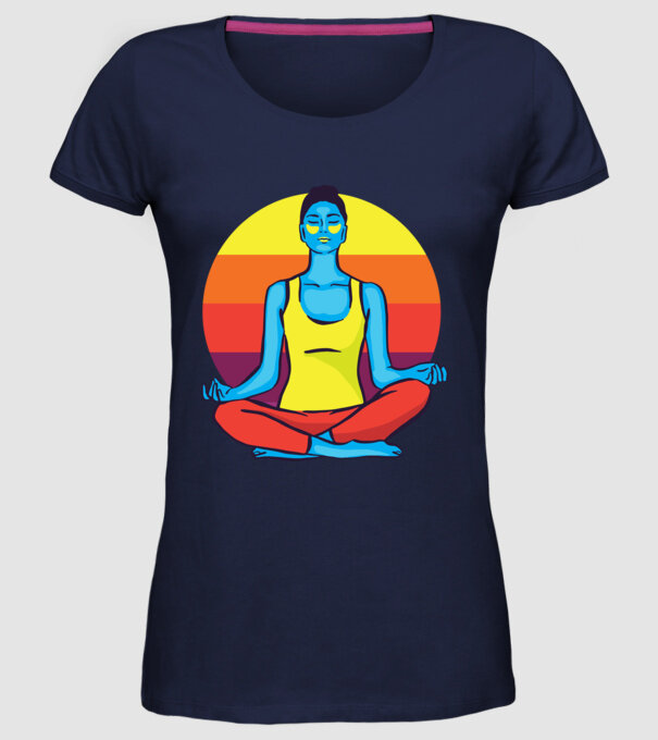 Yoga Meditație Retro model albastru închis pe tricou