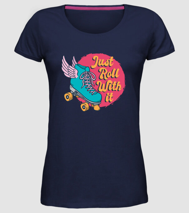 Just Roll with it - patine cu rotile model albastru închis pe tricou