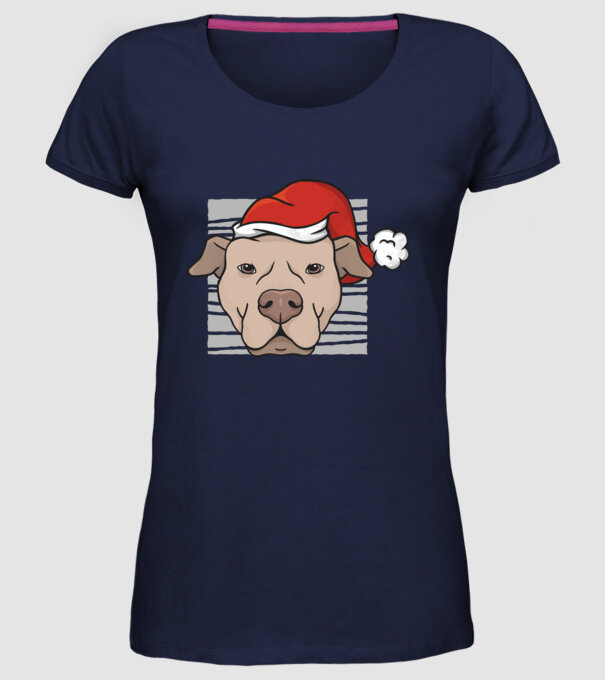 Pitbull de Crăciun model albastru închis pe tricou