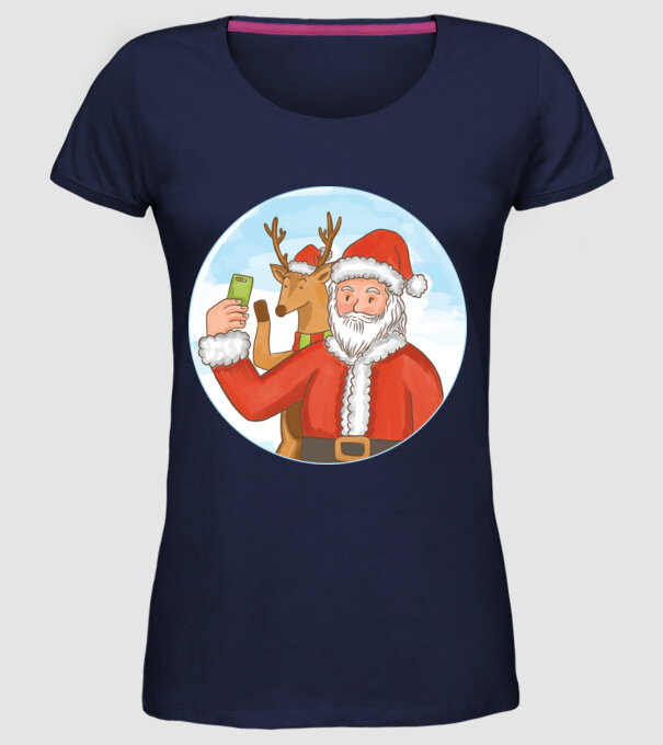 Selfie de Crăciun model albastru închis pe tricou