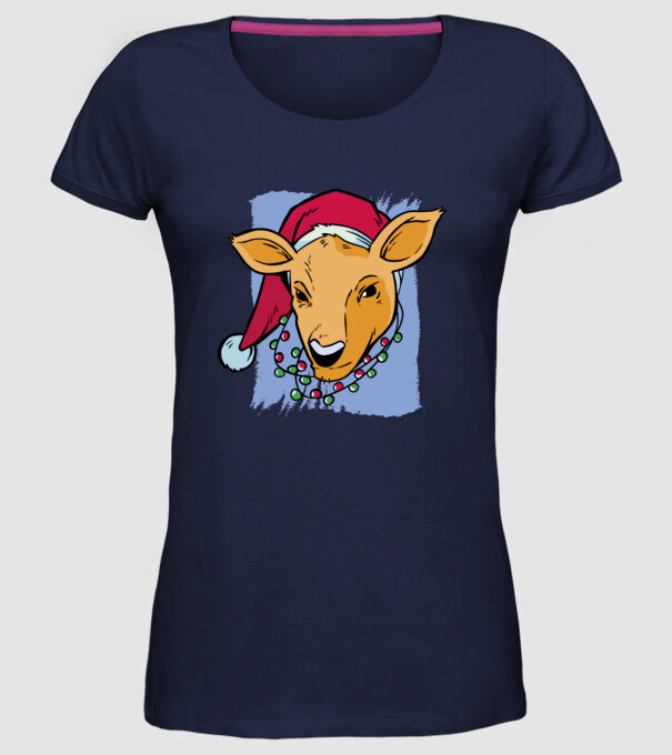 Cerb de Crăciun model albastru închis pe tricou