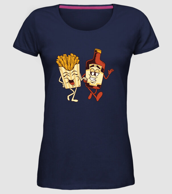 Ketchup + cartofi prăjiți model albastru închis pe tricou