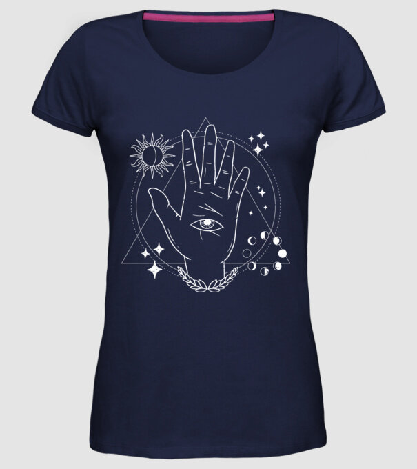 Mână Ochi atotvăzător model albastru închis pe tricou