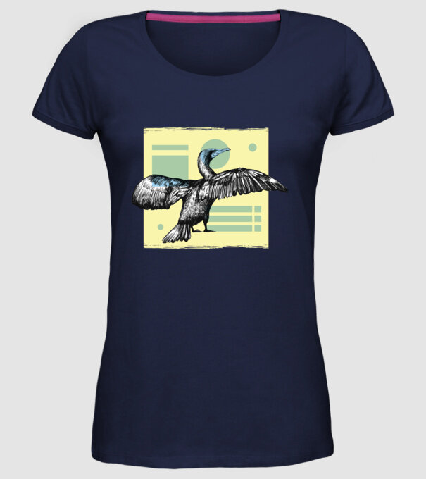Pasăre cormoran model albastru închis pe tricou