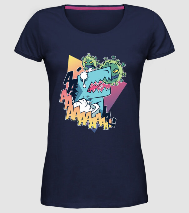 Covid Dino model albastru închis pe tricou