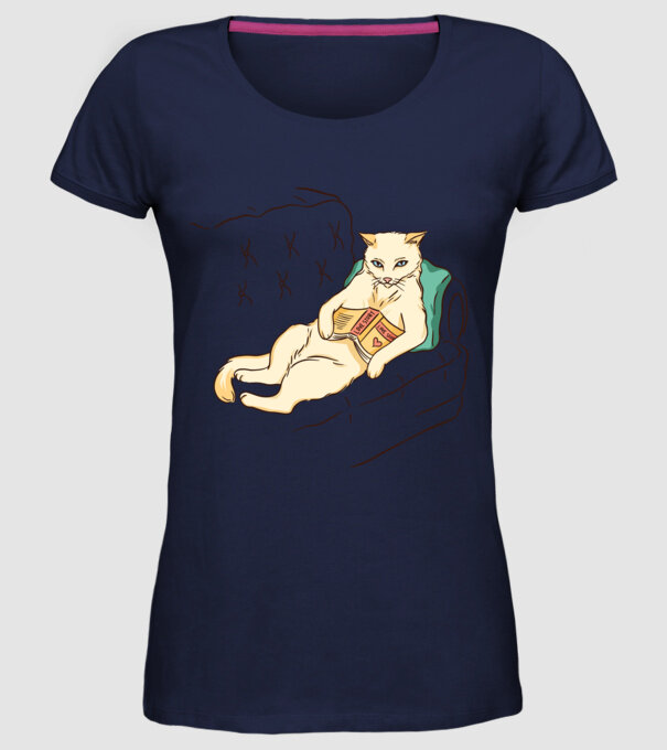 Odihnă Pisică model albastru închis pe tricou