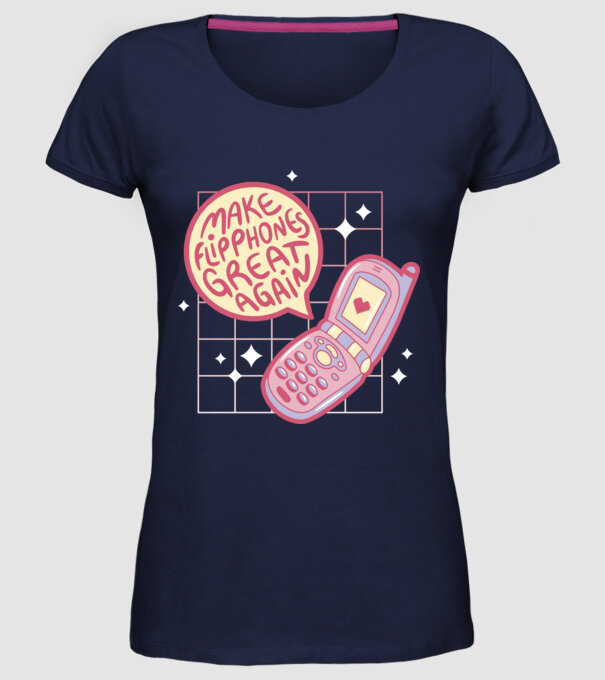 Make Flipphones Great Again Retro model albastru închis pe tricou