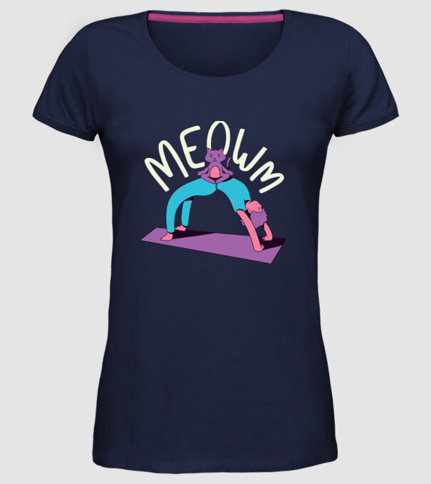 Meowm - Pisică Yoga model albastru închis pe tricou