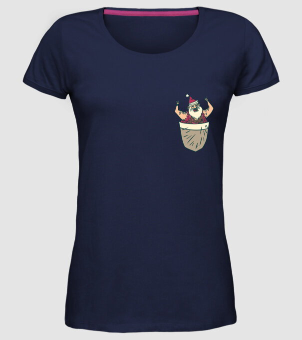 Buzunar Moș Crăciun model albastru închis pe tricou