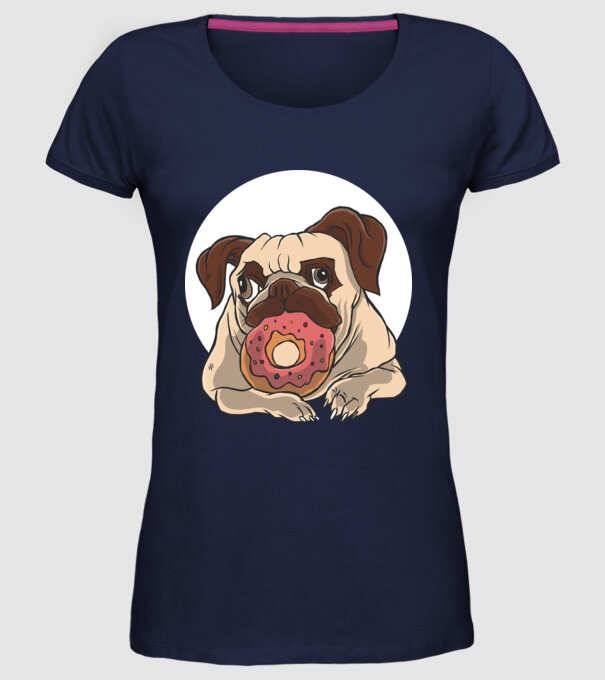 Mops cu gogoașă model albastru închis pe tricou
