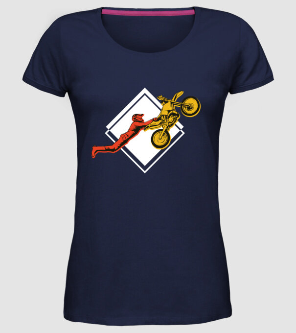 Săritură motocicletă model albastru închis pe tricou