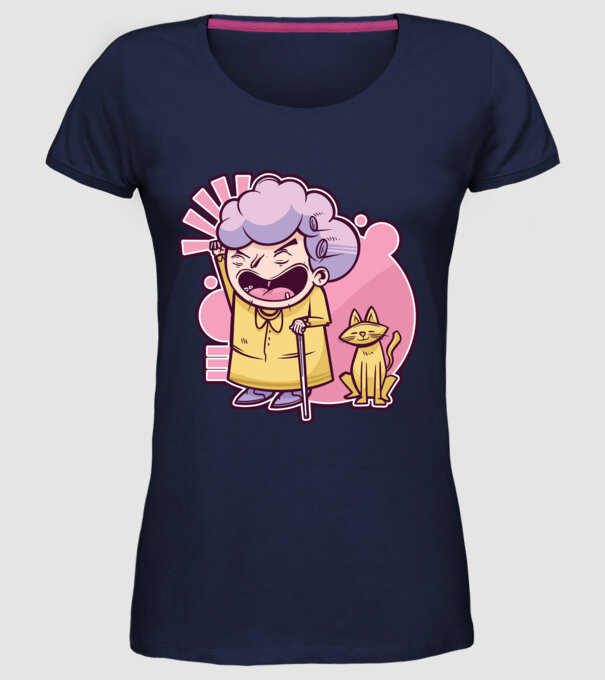 Bunică cu pisică model albastru închis pe tricou