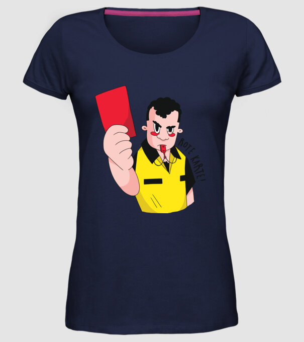 Cartonaș roșu model albastru închis pe tricou