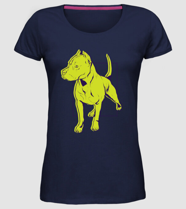 Câine Pitbull model albastru închis pe tricou