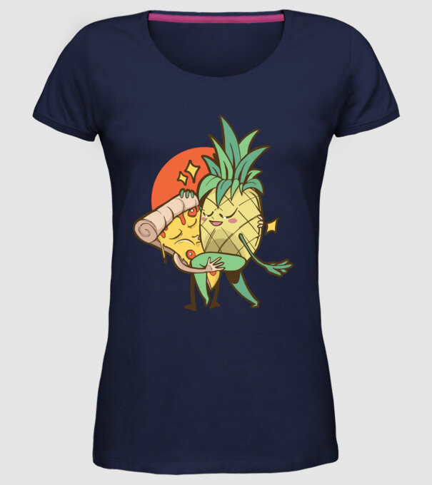 Pizza Ananas Dans model albastru închis pe tricou
