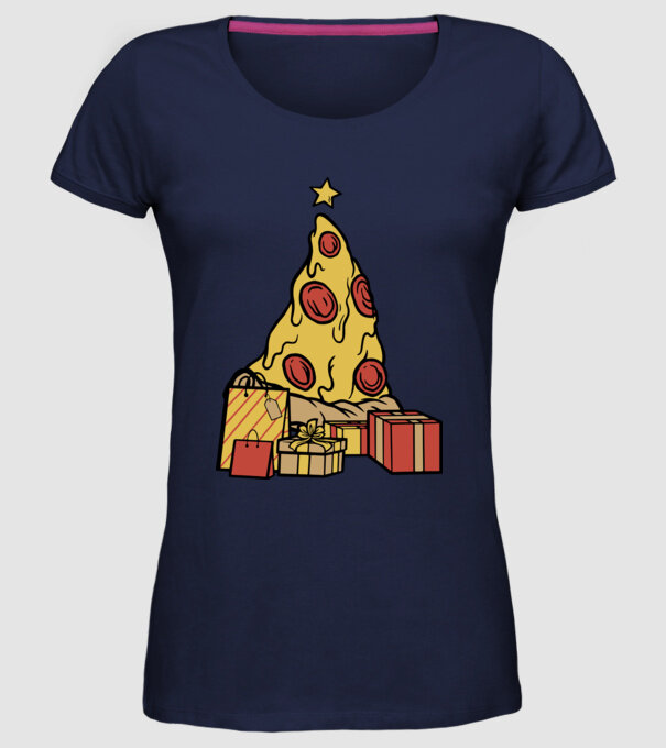 Pizza pom de Crăciun model albastru închis pe tricou
