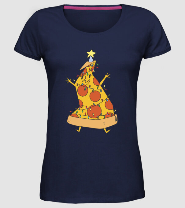 Pizza pom de Crăciun model albastru închis pe tricou