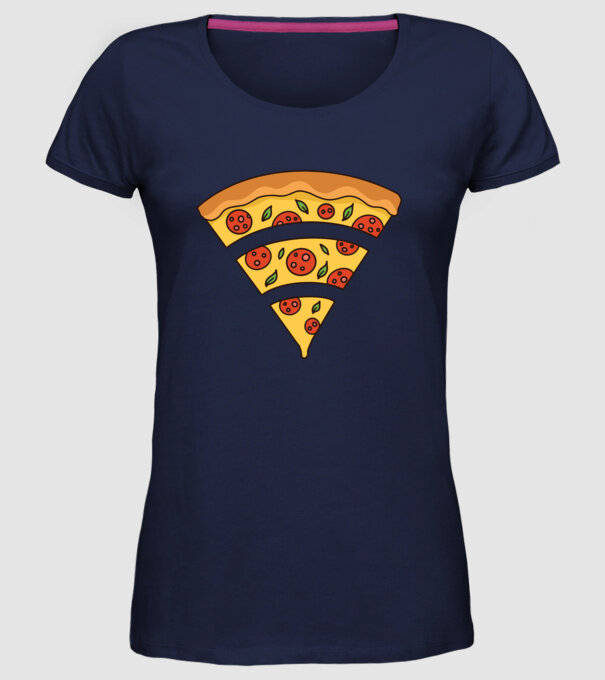 Felie de pizza Wifi model albastru închis pe tricou