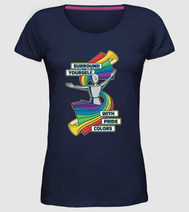 Pride cu curcubeu model albastru închis pe tricou