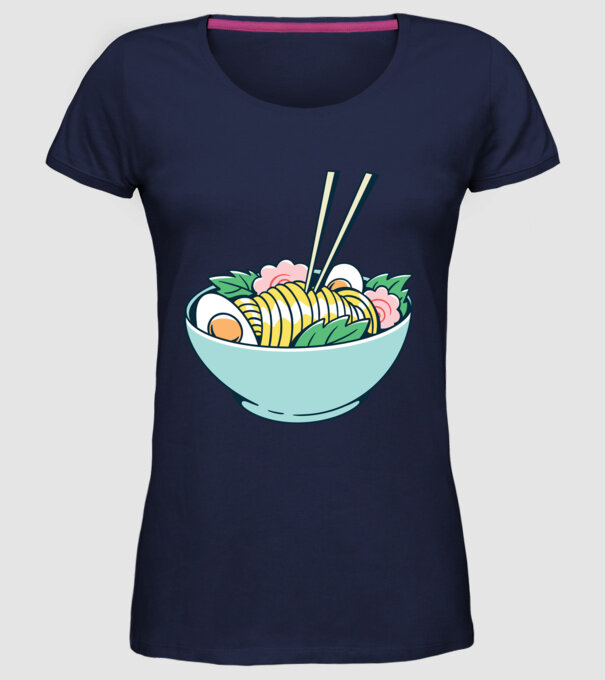 Paste Ramen model albastru închis pe tricou