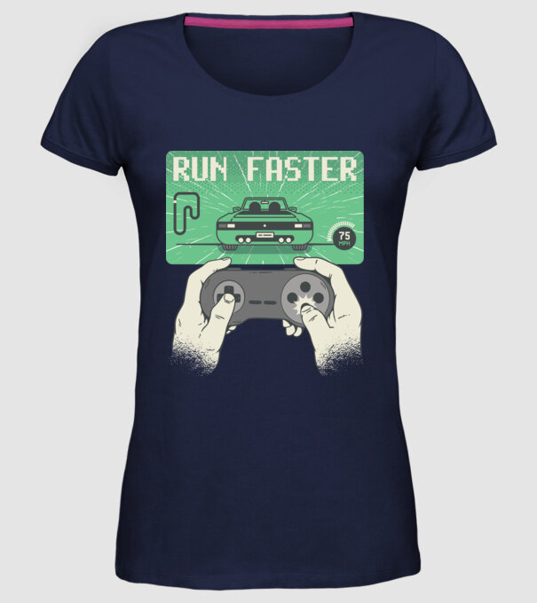 Retro gamer Outrun model albastru închis pe tricou