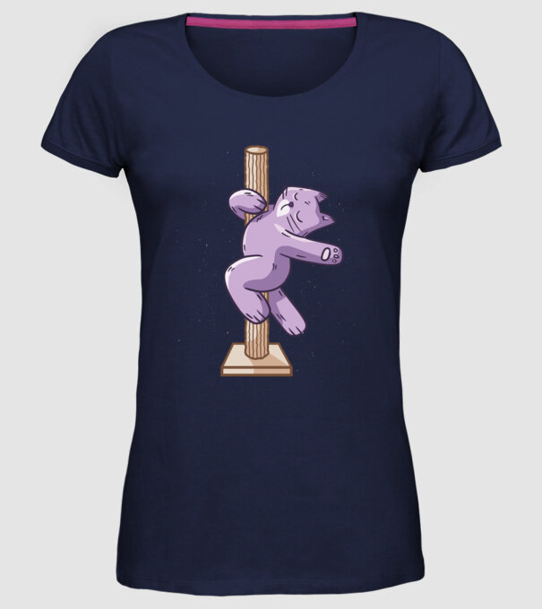 Pisică Dansatoare la bară model albastru închis pe tricou
