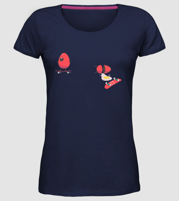 Skateboard Eggs model albastru închis pe tricou