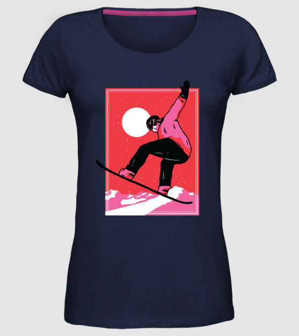 Snowboard poster model albastru închis pe tricou