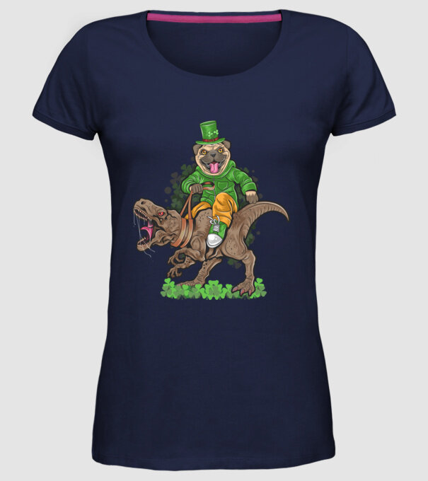 Sfântul Patrick Mops dinozaur model albastru închis pe tricou