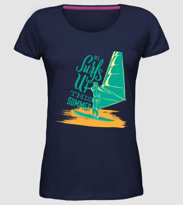 Surfs up this summer model albastru închis pe tricou