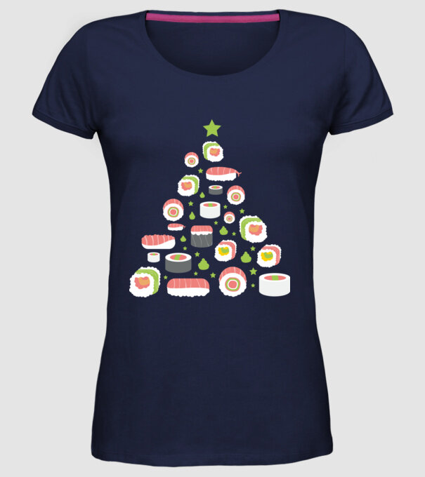 Pom de Crăciun Sushi model albastru închis pe tricou