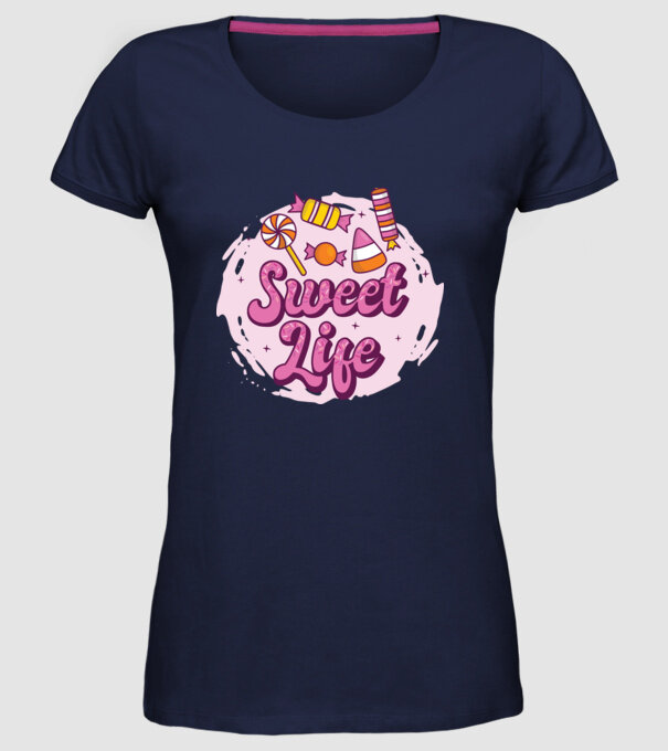 Sweet Life - Viață dulce model albastru închis pe tricou