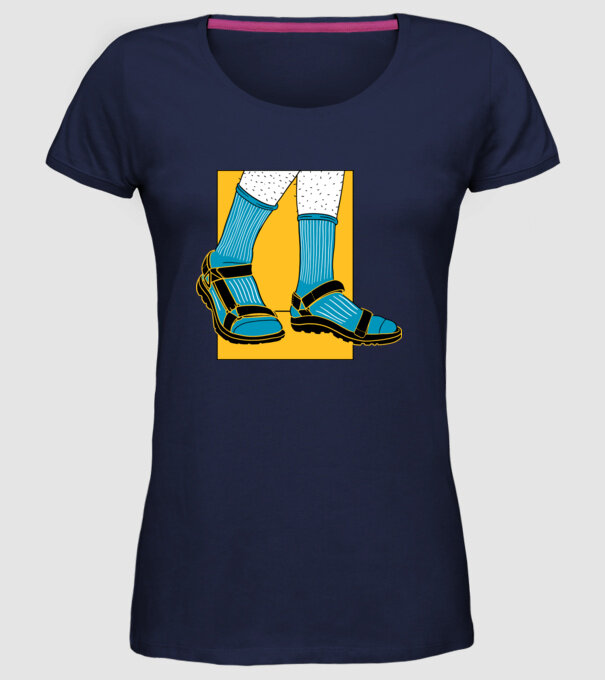 Sandale cu șosete model albastru închis pe tricou