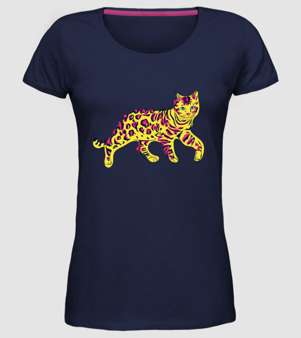Pisică Abstract colorat model albastru închis pe tricou
